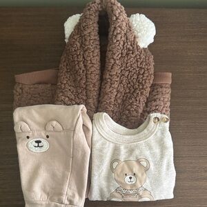 Brown and Cream Bear Hoodie  Set for Kids